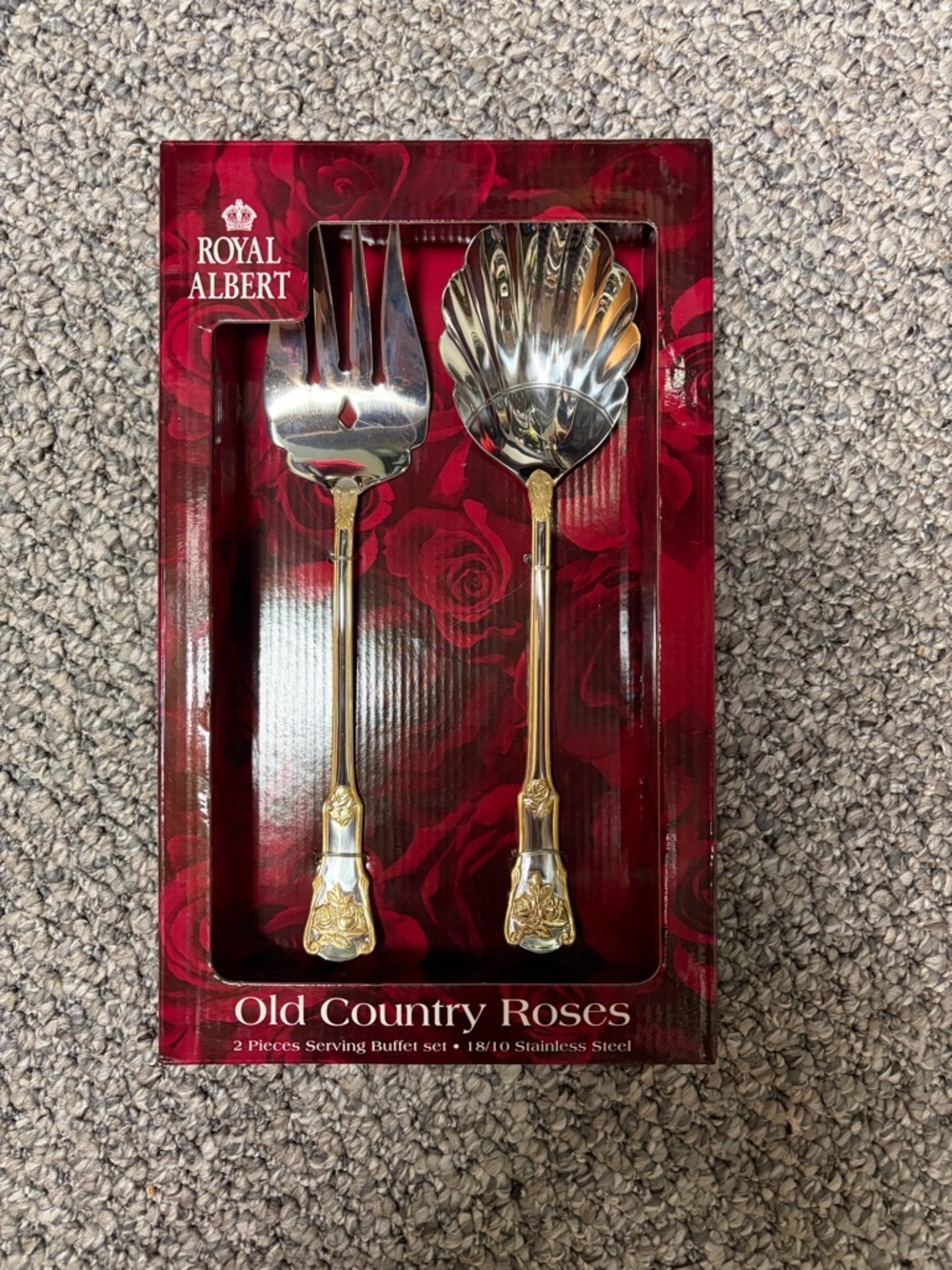 Royal Albert Old Country Roses 2-Piece Serving Set Salad Fork & Spoon